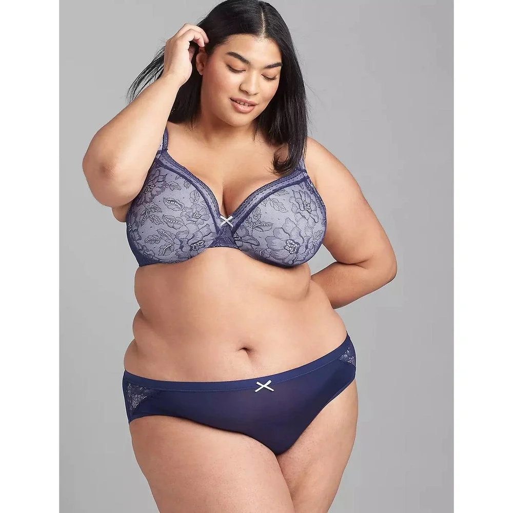 NWOT Cacique Modern Lace Lightly Lined Full Coverage‎ Bra in New Navy Blue 38C